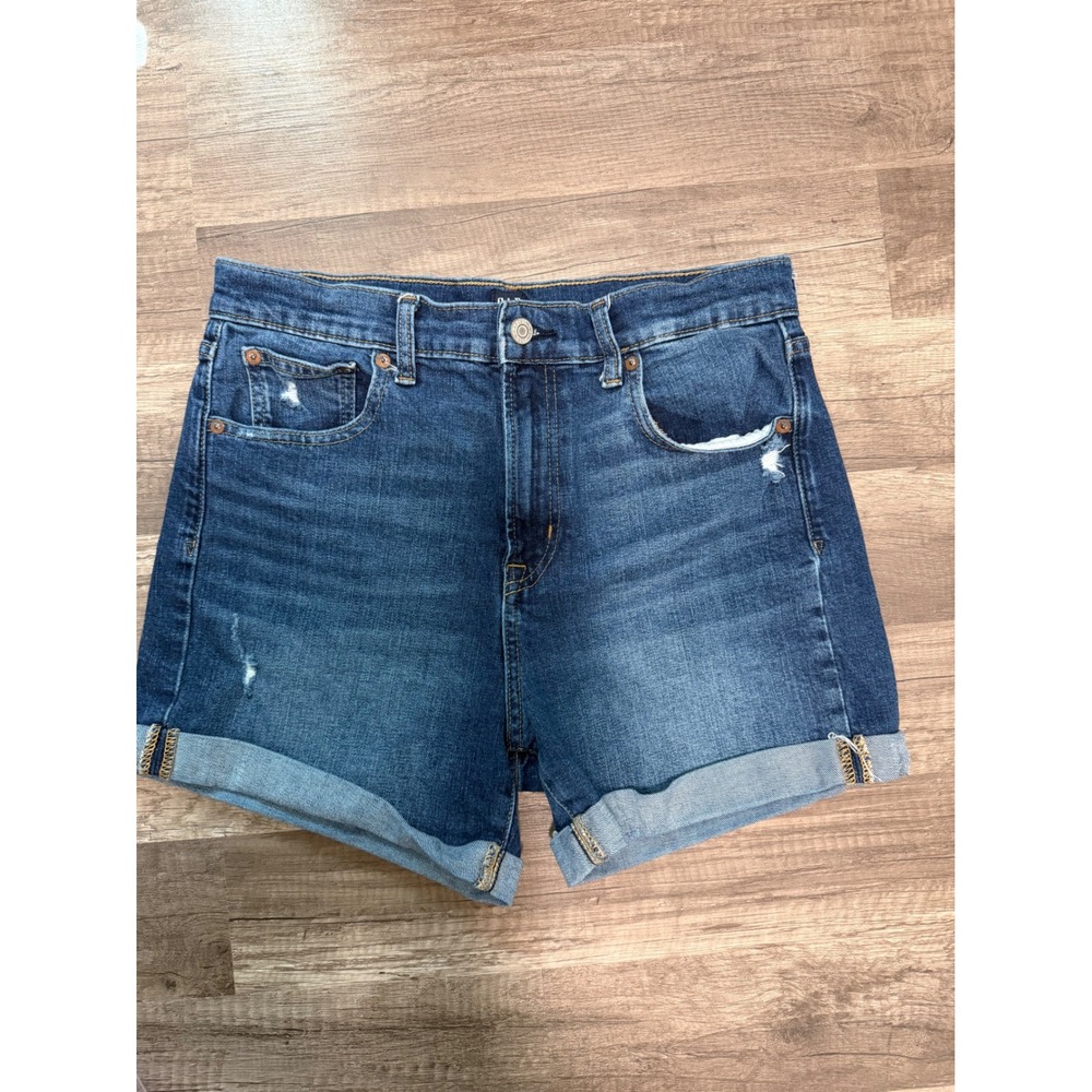 Gap Denim High Rise 4 Inch Cuffed Jean Shorts Medium Wash Distressed Size 8/29R